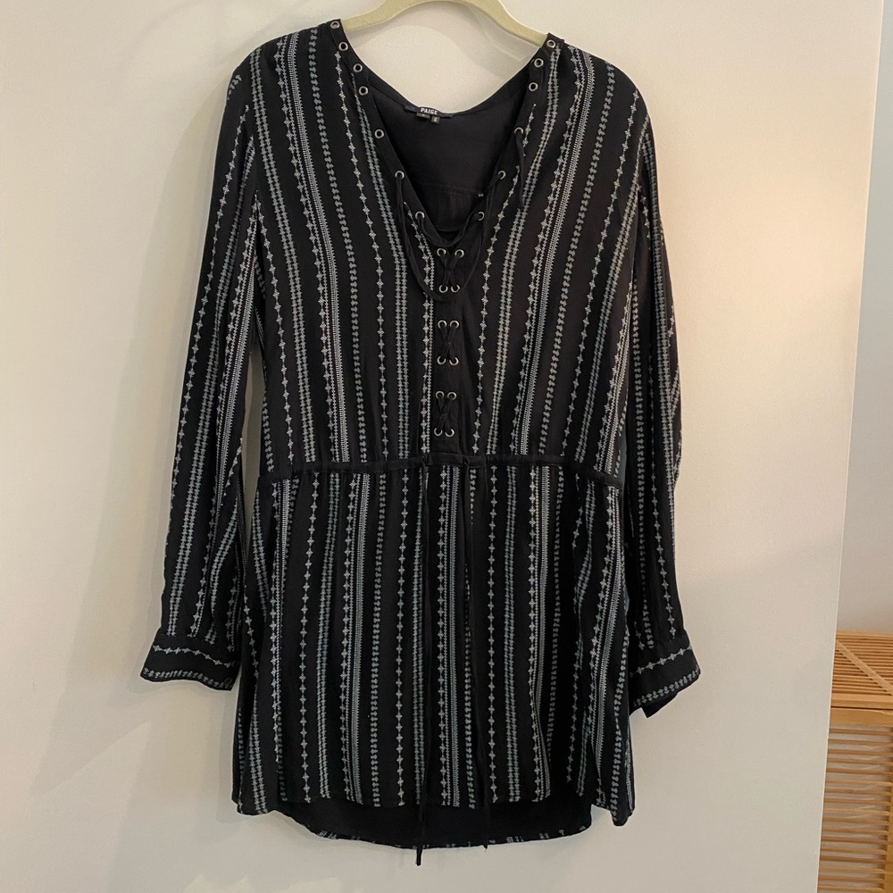 Mirren Lace-Up Long Sleeve Striped Mini Sheath Dress | PAIGE